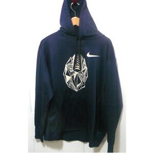 Nike Football Therma Fleece lined Pullover Hoodie Blue Swoosh Geometric Men's XL